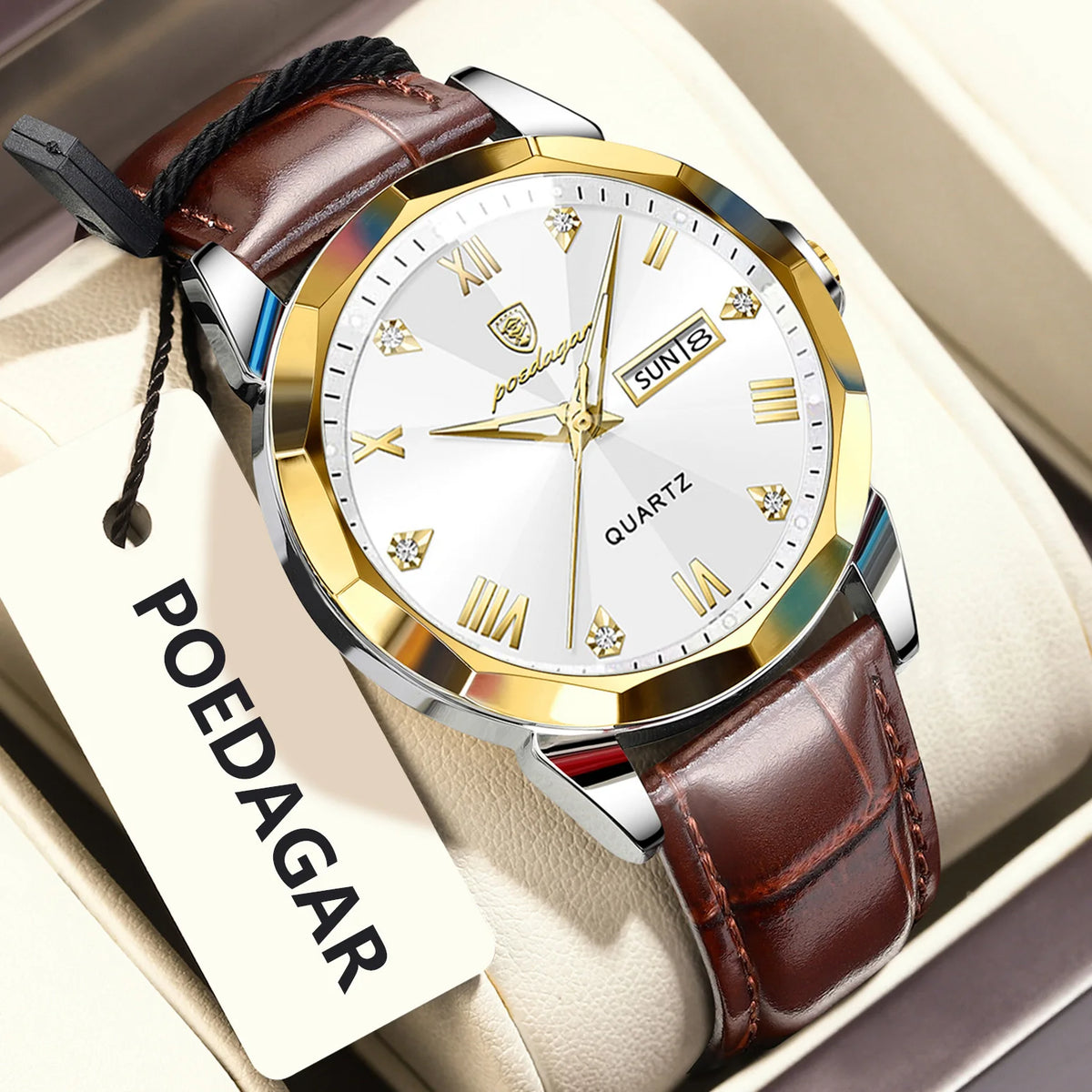 Poedagar 810 Luxury Mens Quartz Watch Waterproof Luminous Date Montre Business Lightweight Leather Strap Quartz Watches for Men