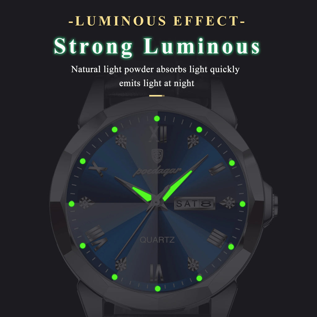 Poedagar 810 Luxury Mens Quartz Watch Waterproof Luminous Date Montre Business Lightweight Leather Strap Quartz Watches for Men