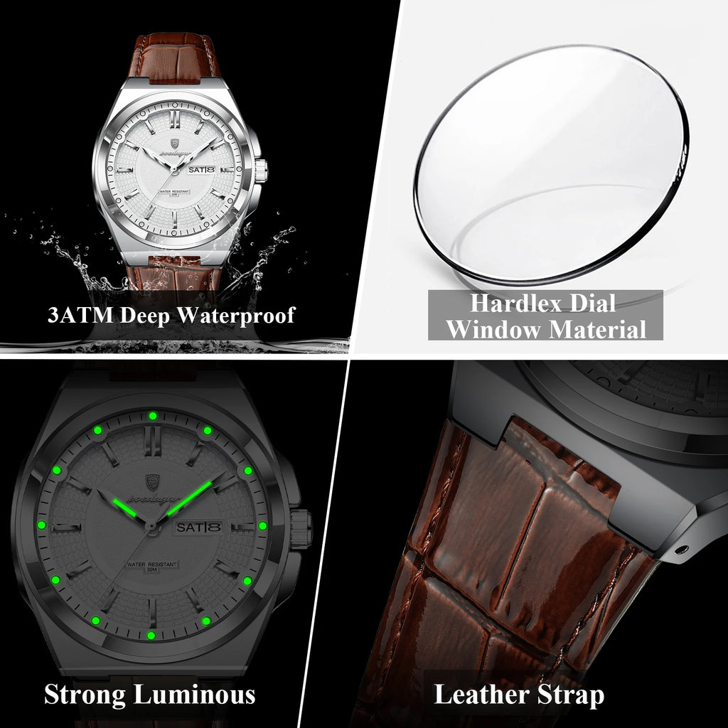 Poedagar 896 Luxury Mens Watch Casual Luminous Leather Strap Waterproof Quartz Watch for Men Factory Wholesale Montre Homme