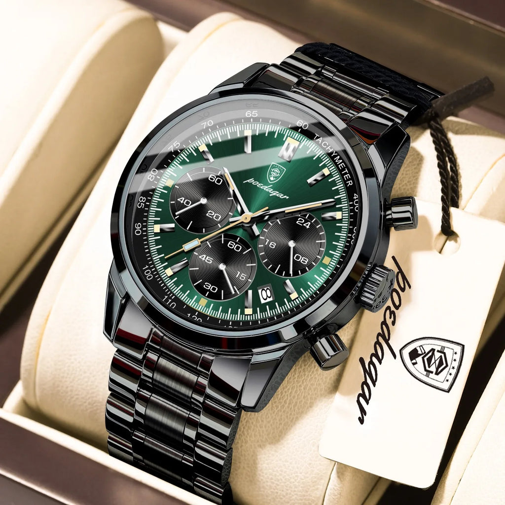 Poedagar 921 Luxury Men's Sports Watch Stainless Steel Wristwatch Montre Waterproof Luminous Chronograph Quartz Watches for Men