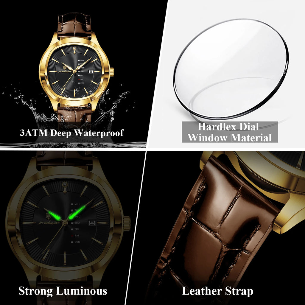 Poedagar 623 Quartz Watches Luxury Date Day Leather Strap Montre Homme Waterproof Luminous Business Daily Gift for Men