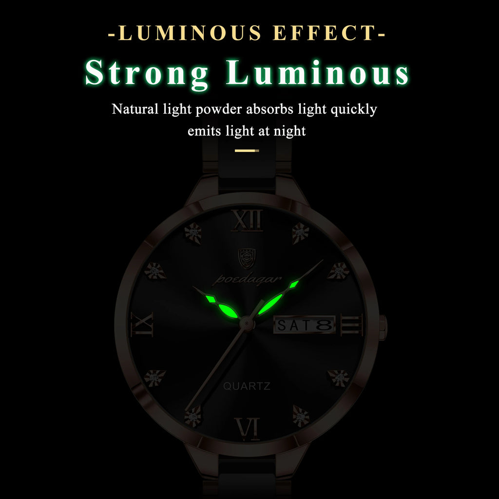 Poedagar 506 Luxury Stainless Steel Strap Women Quartz Watch Luminous Waterproof WristWatch