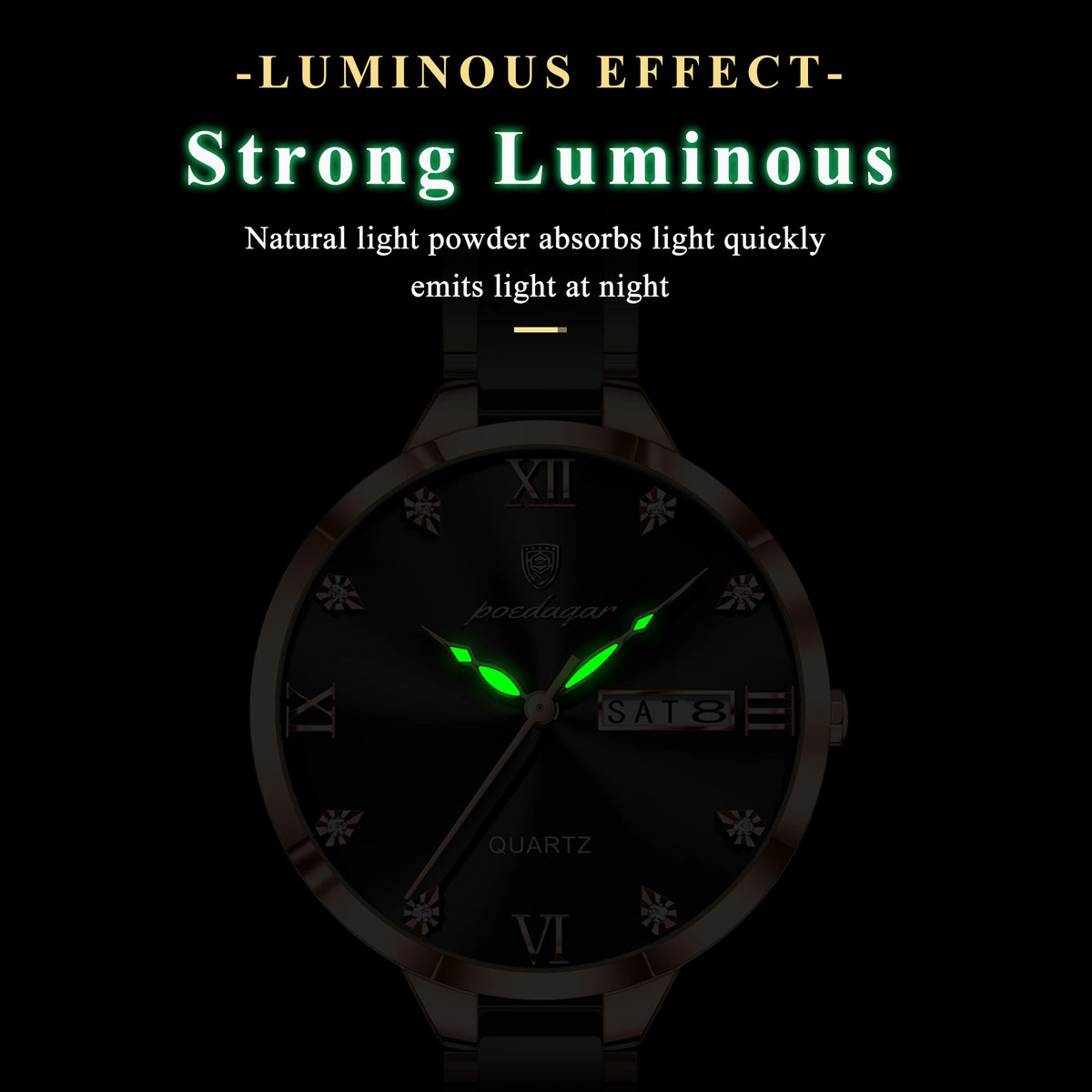 Poedagar 506 Luxury Stainless Steel Strap Women Quartz Watch Luminous Waterproof WristWatch