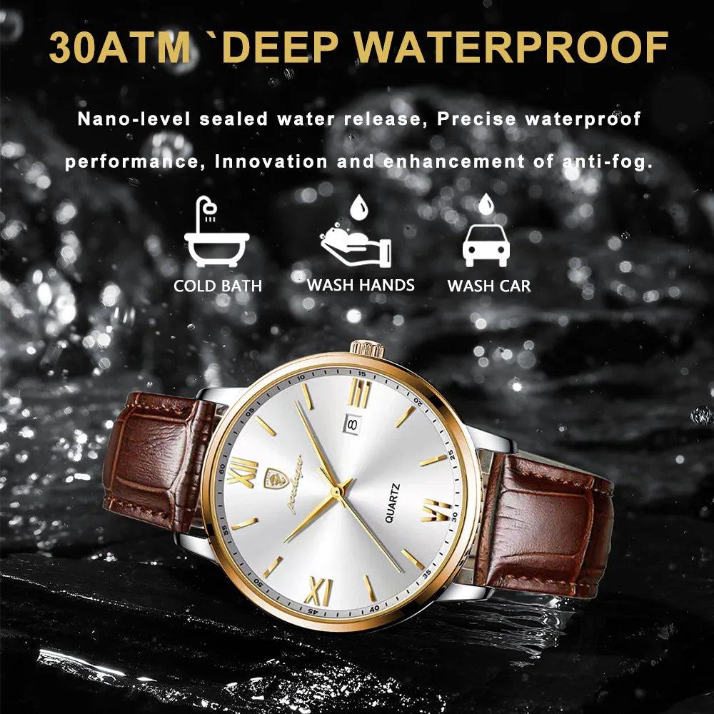 Poedagar Classic Leather Quartz Watches Fashion Calendar Watches Men Wrist Waterproof Watch for Men Wholesale