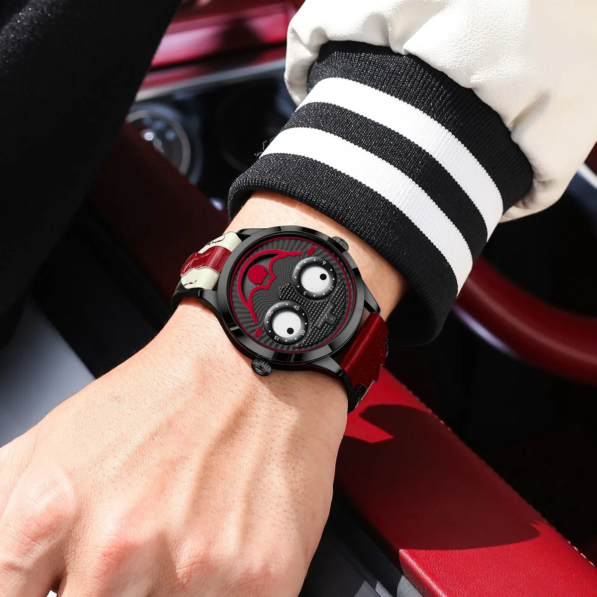 Poedagar 676 Men's Watches Creative Funky Waterproof Quartz Wristwatch Montre Homme Luxury Genuine Leather Band Watch for Men