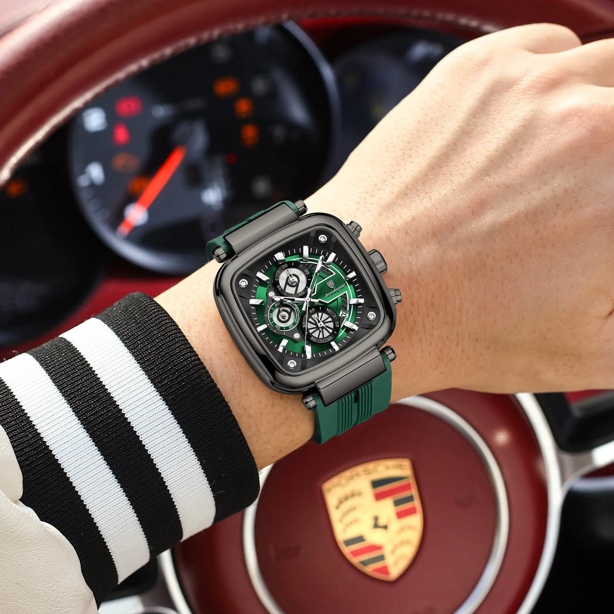 Poedagar 849 Luxury Men Watch Square Large Case Chronograph Quartz Wristwatch Silicone Strap Luminous Waterproof Factory Direct