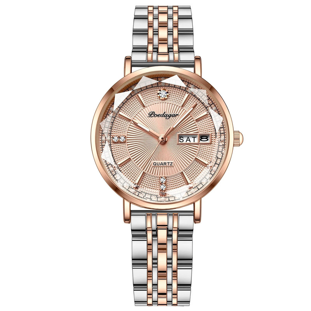 Poedagar Strap Wristwatch Luxury Diamond Stainless Steel Quartz Watches Waterproof Calendar Ladies Watch Clock for Women