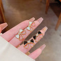 Black and White Bow Knot Stud Earrings – Elegant Floral Heart Design