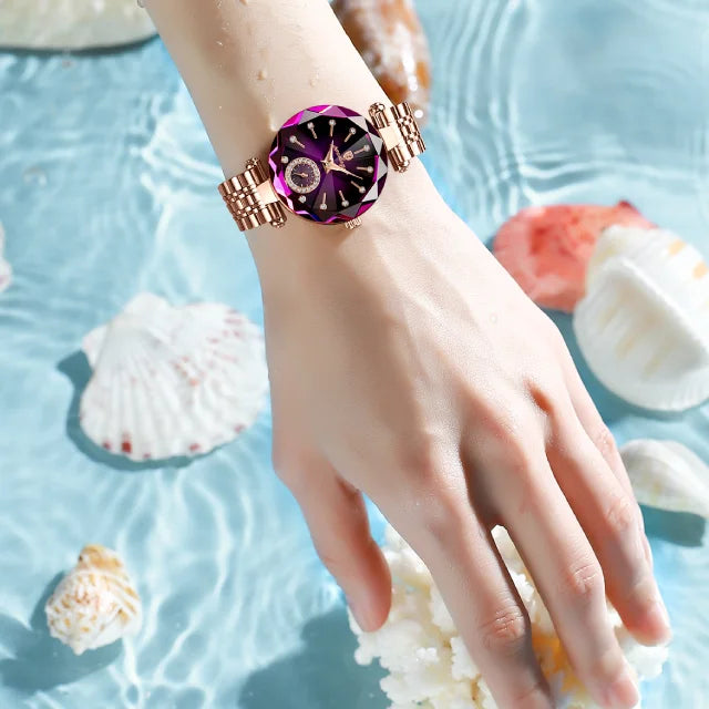 Poedagar Watch for Womens Luxury Diamond Quartz Watches Rose Gold Stainless Steel Ladies Wristwatch Waterproof Watch Women Clock