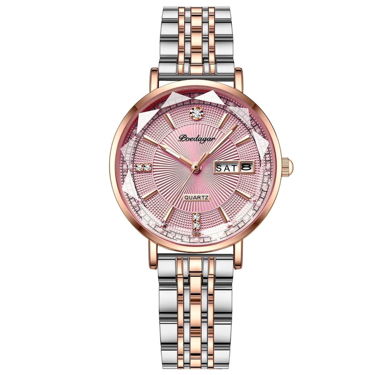 Poedagar Strap Wristwatch Luxury Diamond Stainless Steel Quartz Watches Waterproof Calendar Ladies Watch Clock for Women