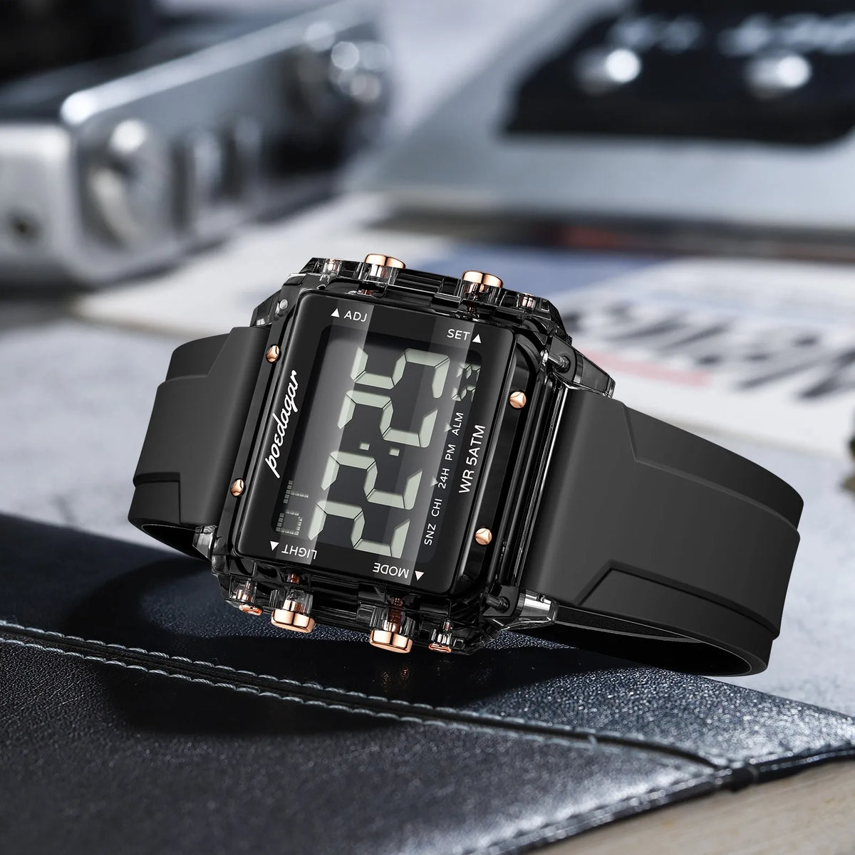 Poedagar E123 Trendy Mens Watch Original Digital LED Display 50M Waterproof Multifunction Electronic Sports WristWatch Reloj