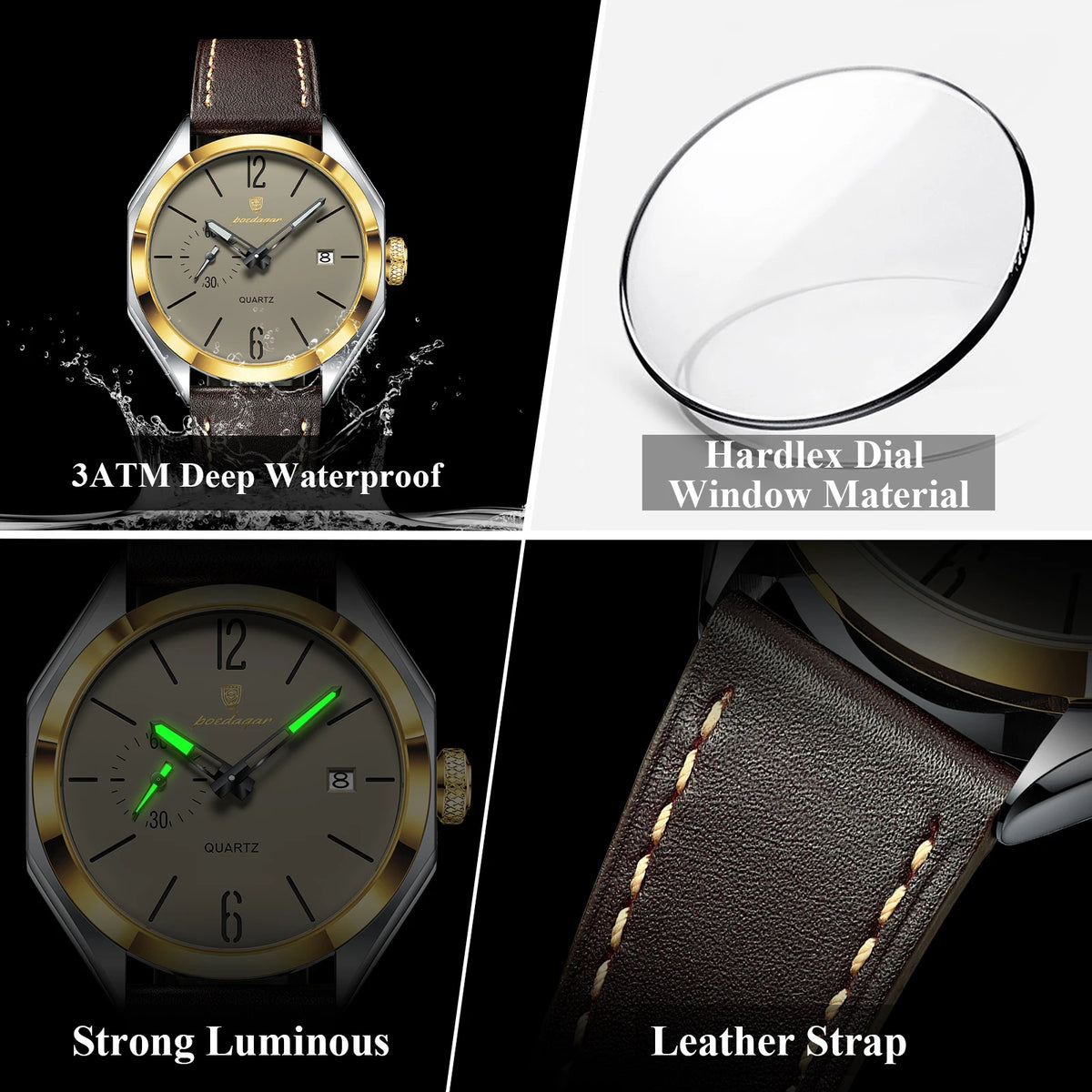 Poedagar 689 Geometric Mens Quartz Watch Waterproof Leather Strap Casual Wristwatch Relogio Masculino Ready to Ship Mix Order