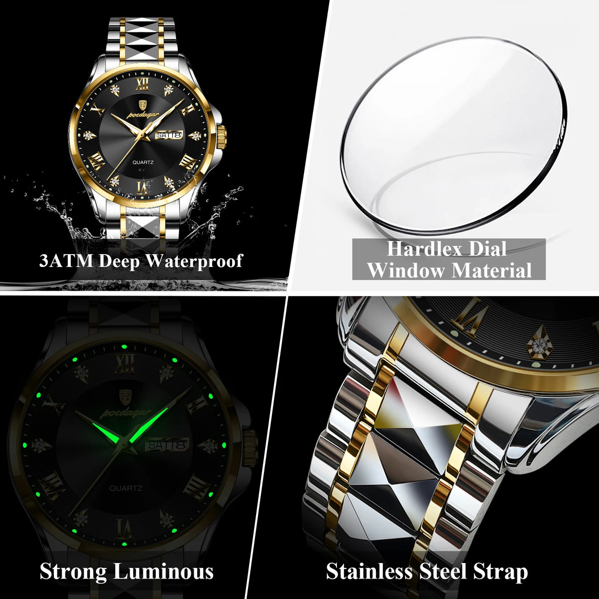 Poedagar 883 Luxury Men's Watch High Quality Two-Tone Luminous Quartz Watches Montre Waterproof Stainless Steel Watch for Men