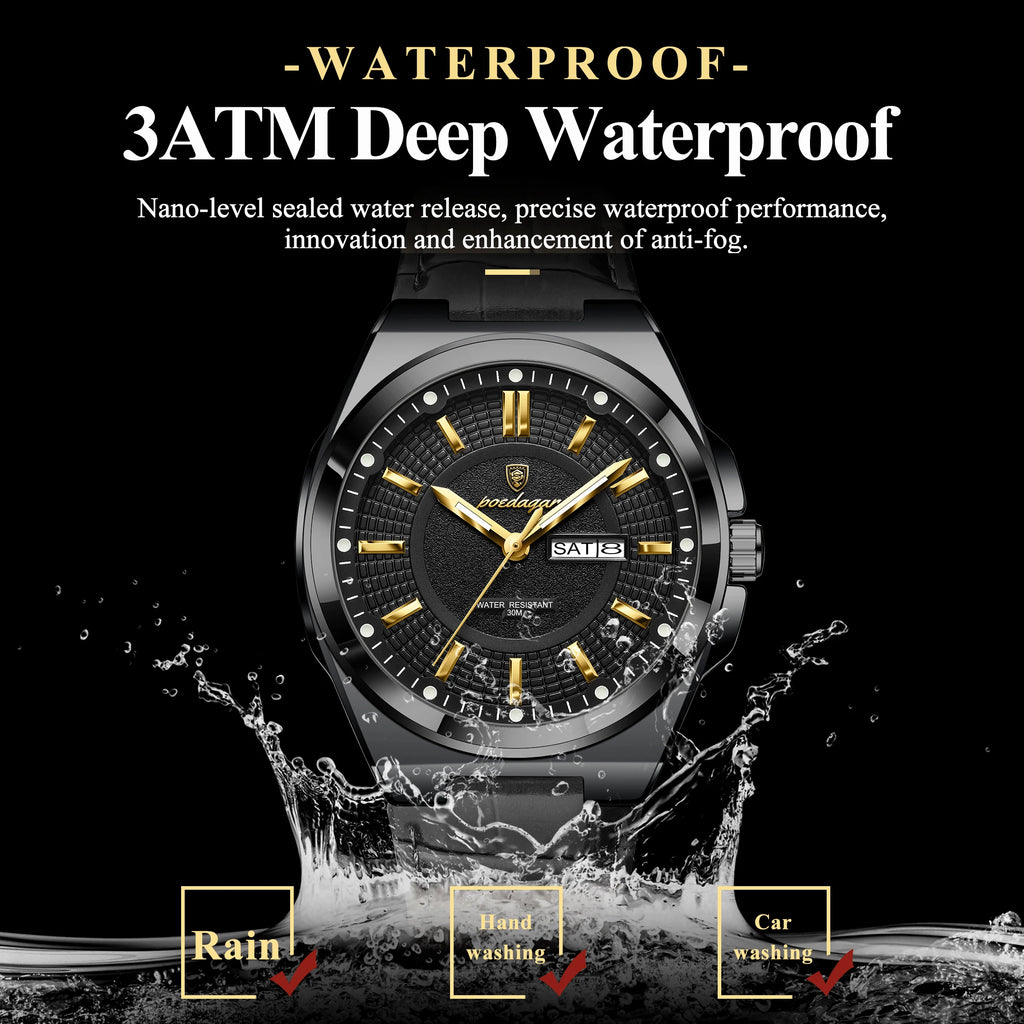 Poedagar 896 Men's Luxury Quartz Watch Sport Fashion Leather Montre Wristwatch Waterproof Luminous Calendar Week Reloj Hombre