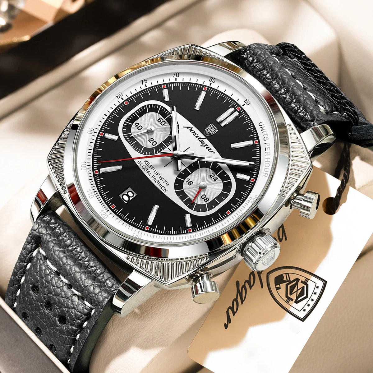 Poedagar 838 Men Quartz Watch Luxury Leather Strap Chronograph Montre Reloj Hombre Luminous Waterproof Quartz Watch for Men