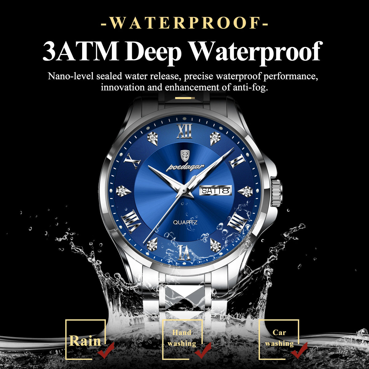 Poedagar 883 High Quality Men's Watch Business Stainless Steel Quartz Watches Waterproof Luminous Original Wristwatch for Men