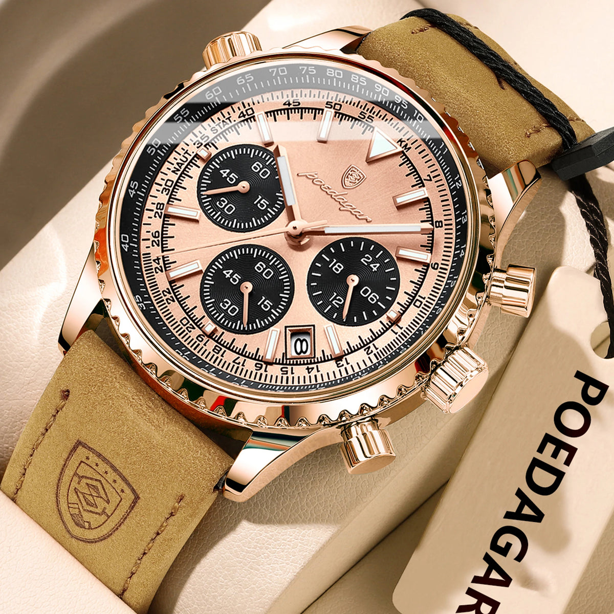 Poedagar 960 Luxury Mens Watch Fashion Luminous Leather Strap Quartz Watches Business Waterproof Chronograph Watch for Men Reloj