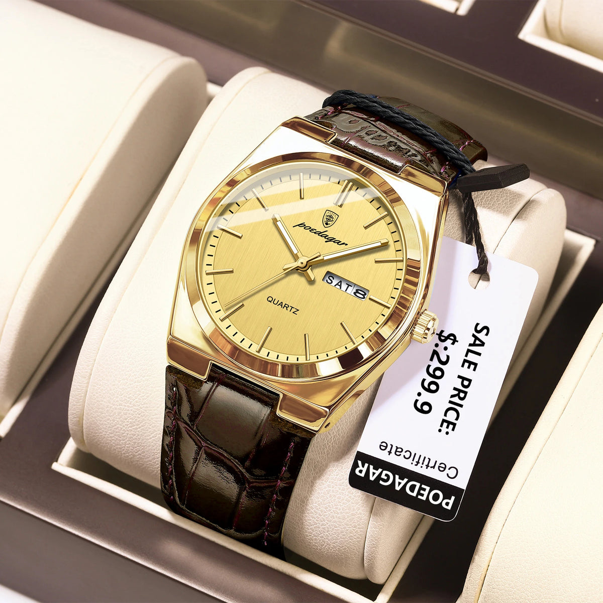 Poedagar Hot Sale Casual Leather Luxury Watch Waterproof Luminous Quartz Watch for Men