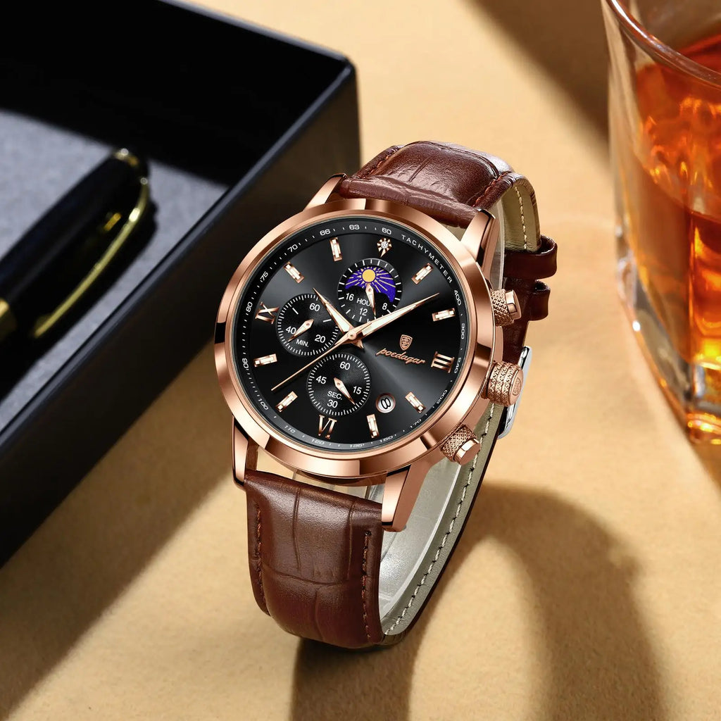Poedagar Wholesale Business Luxury Leather Montre Waterproof Luminous Date Reloj Chronograph Quartz Men's Watch