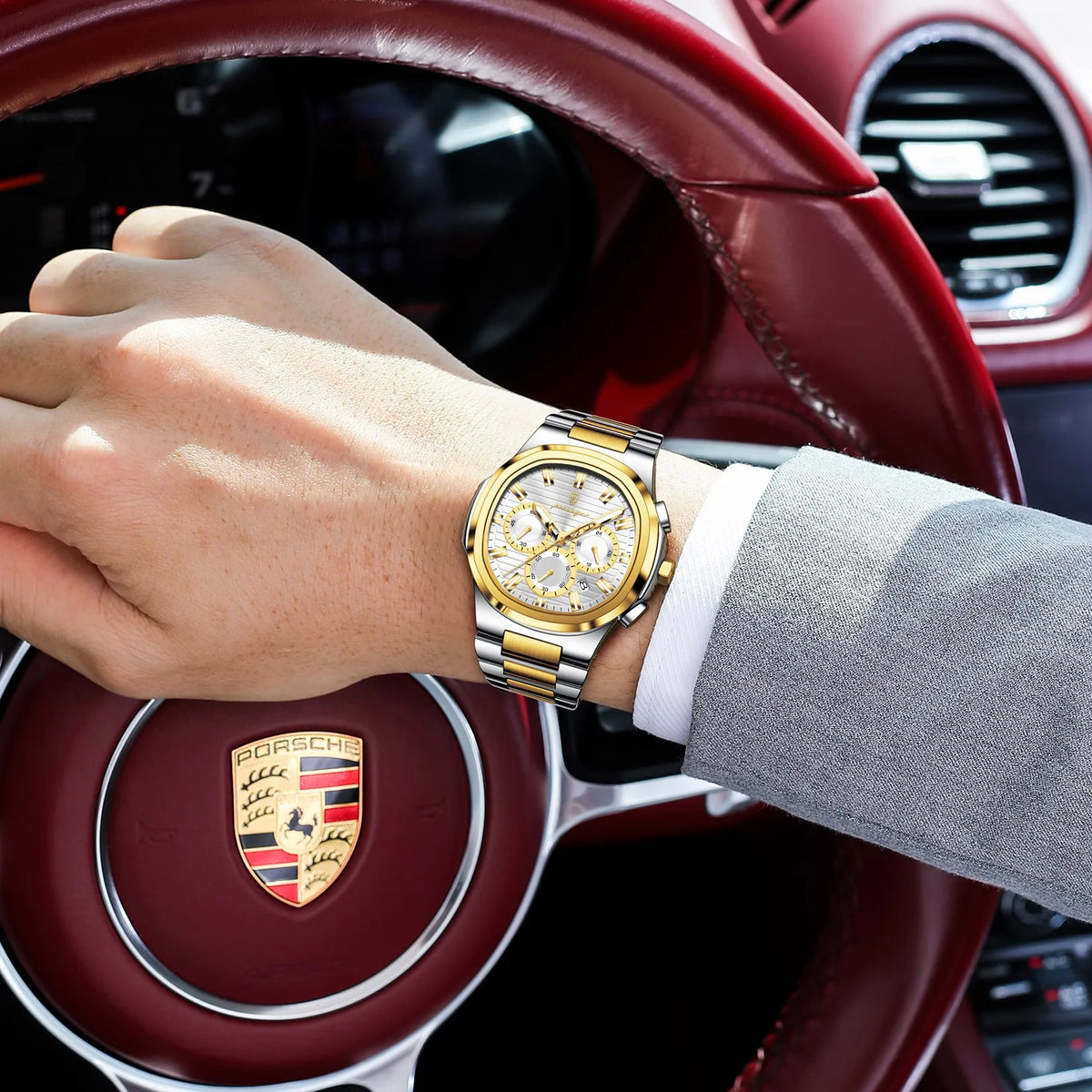 Poedagar 834 Luxury Men Watch Two-Tone Chronograph Quartz Wristwatch Business Sport Luminous Waterproof Original Men's Watch