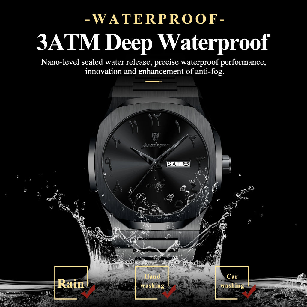 Poedagar Classic Middle Eastern Arabic Dial Quartz Men's Watch Waterproof Stainless Steel Watches for Men