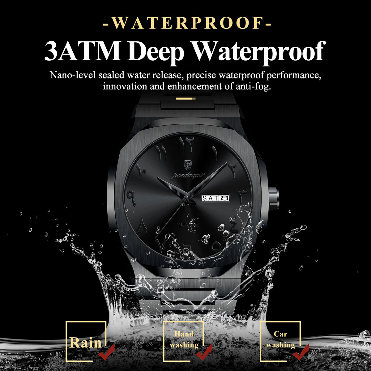 Poedagar Classic Middle Eastern Arabic Dial Quartz Men's Watch Waterproof Stainless Steel Watches for Men