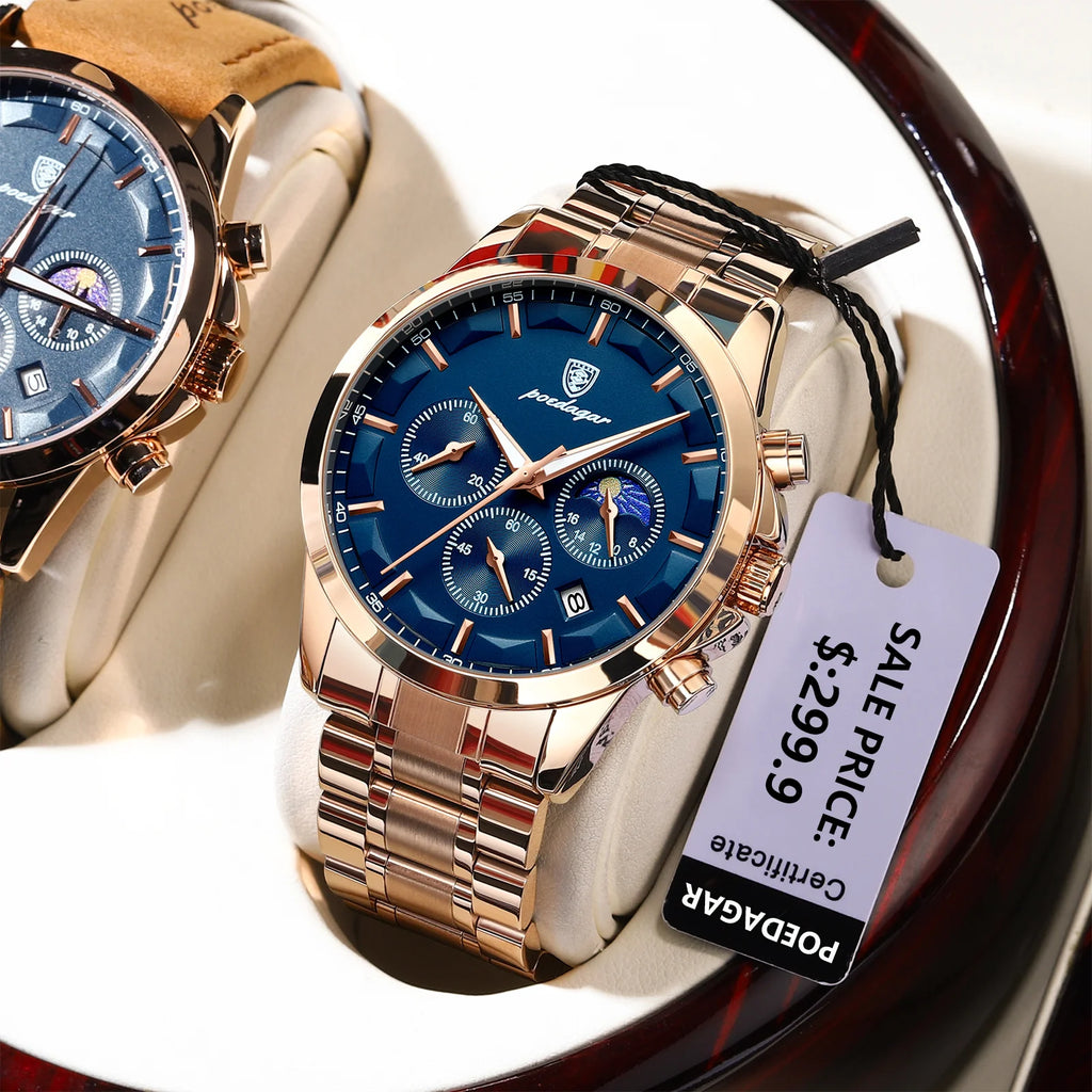 Poedagar Casual Sport Chronograph Watch for Men Luxury Stainless Stain Ultra-thin Men Watch WristWaterproof Quartz Watch
