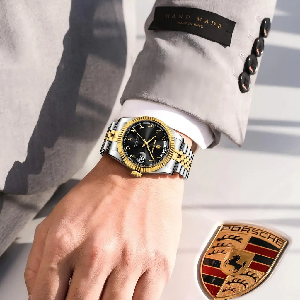 Poedagar 845 Arabic Dial Classic Design Men Watches Stainless Steel Band Waterproof Luxury Quartz Wristwatch Watch for Man