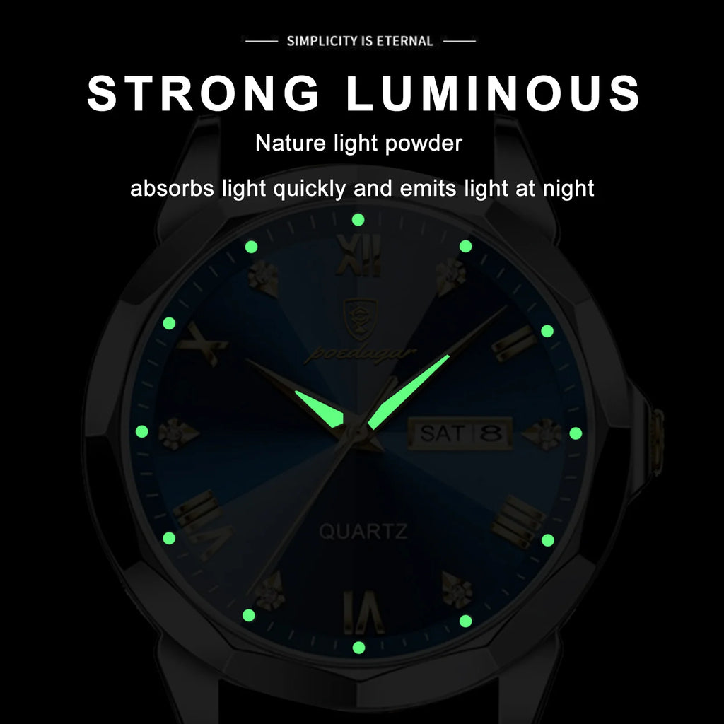 Poedagar 2023 Men Watch Fashion Stainless Steel Quartz Watch Wrist Waterproof Luminous Date Watch for Men