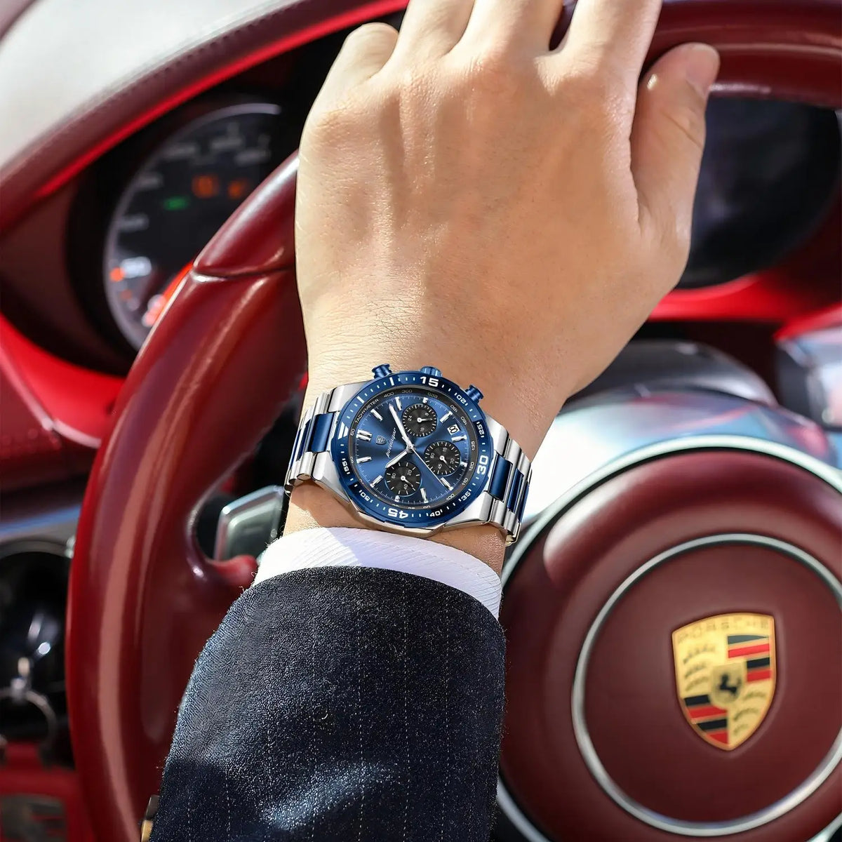 Poedagar 697 Business Luminous Waterproof Wristwatch Stainless Steel Strap Chronograph Men's Quartz Watch