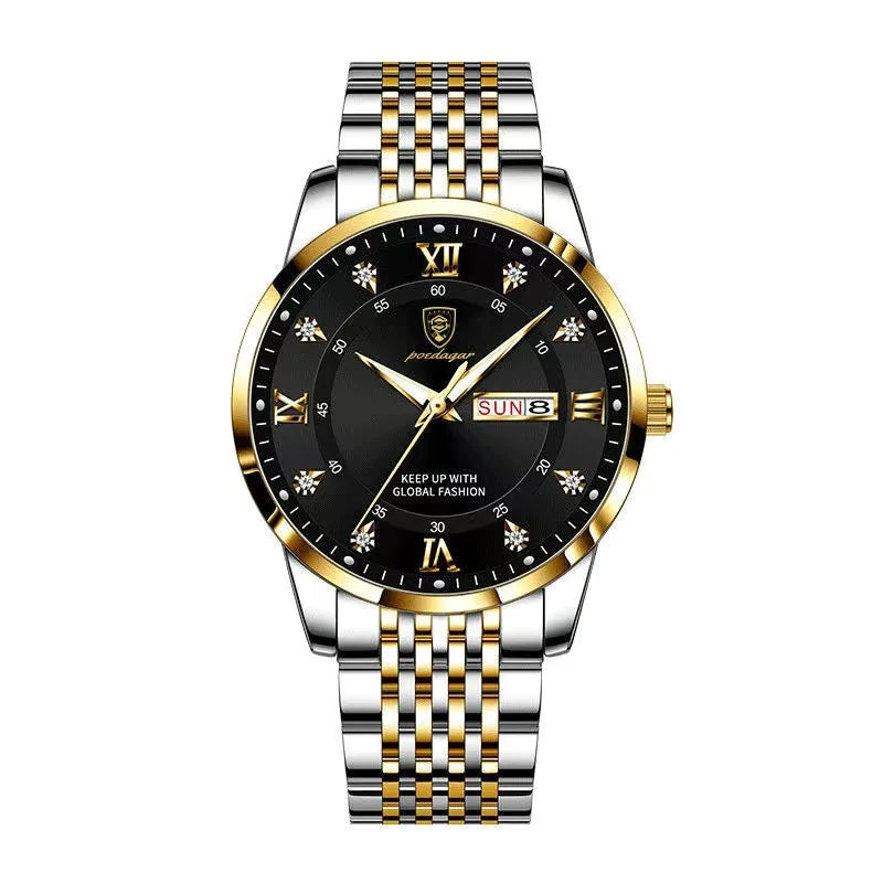 Poedagar 836 Wrist Watch Men Diamond Quartz Watches Stainless Steel Relojes Hombre Waterproof Luminous Calendar Watch for Men
