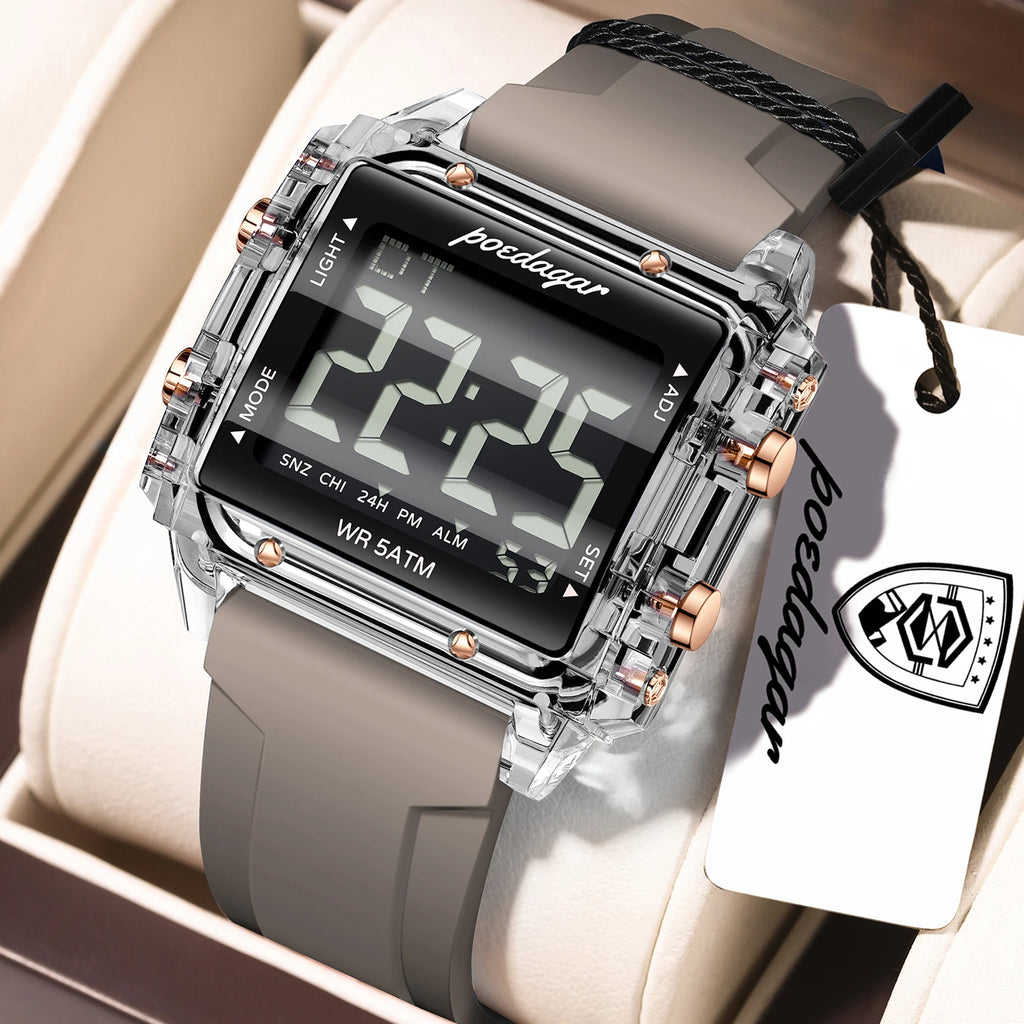 Poedagar E123 Men Digital Sports Watch LED Display 50M Waterproof Multifunction Electronic Casual Trendy Wristwatch Jam Tangan