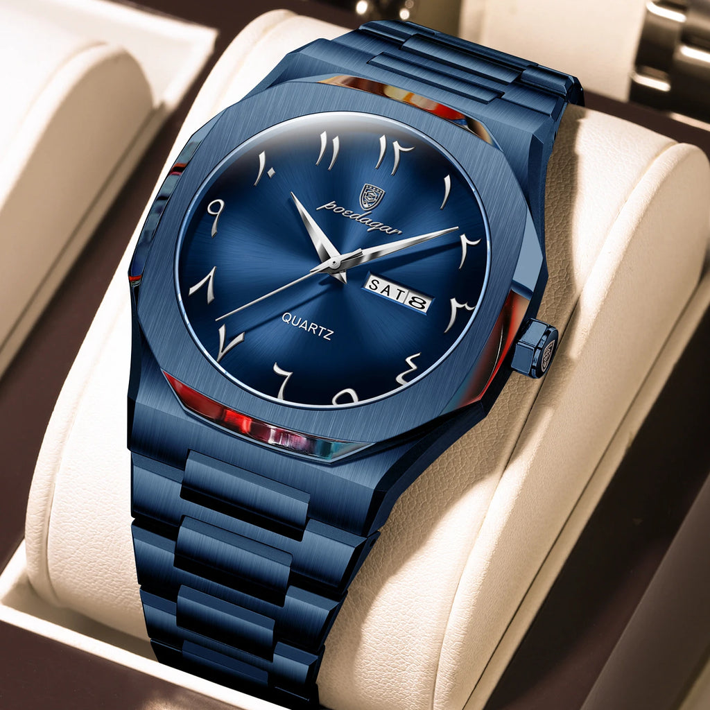 Poedagar 830 Luxury Men's Watch Eastern Arabic Dial Quartz Wristwatch Reloj Montre Waterproof Stainless Steel Watches for Men