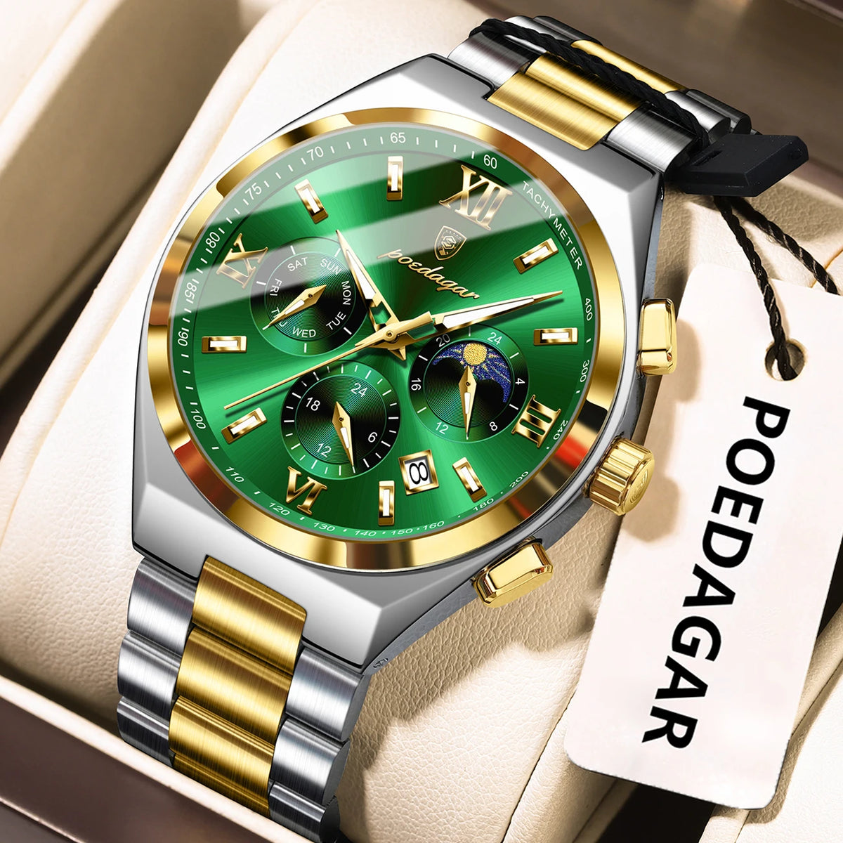 Poedagar 688 Men's Chronograph Watch Luxury Waterproof Luminous Quartz Watch Montre Stainless Steel Business Wristwatch for Men