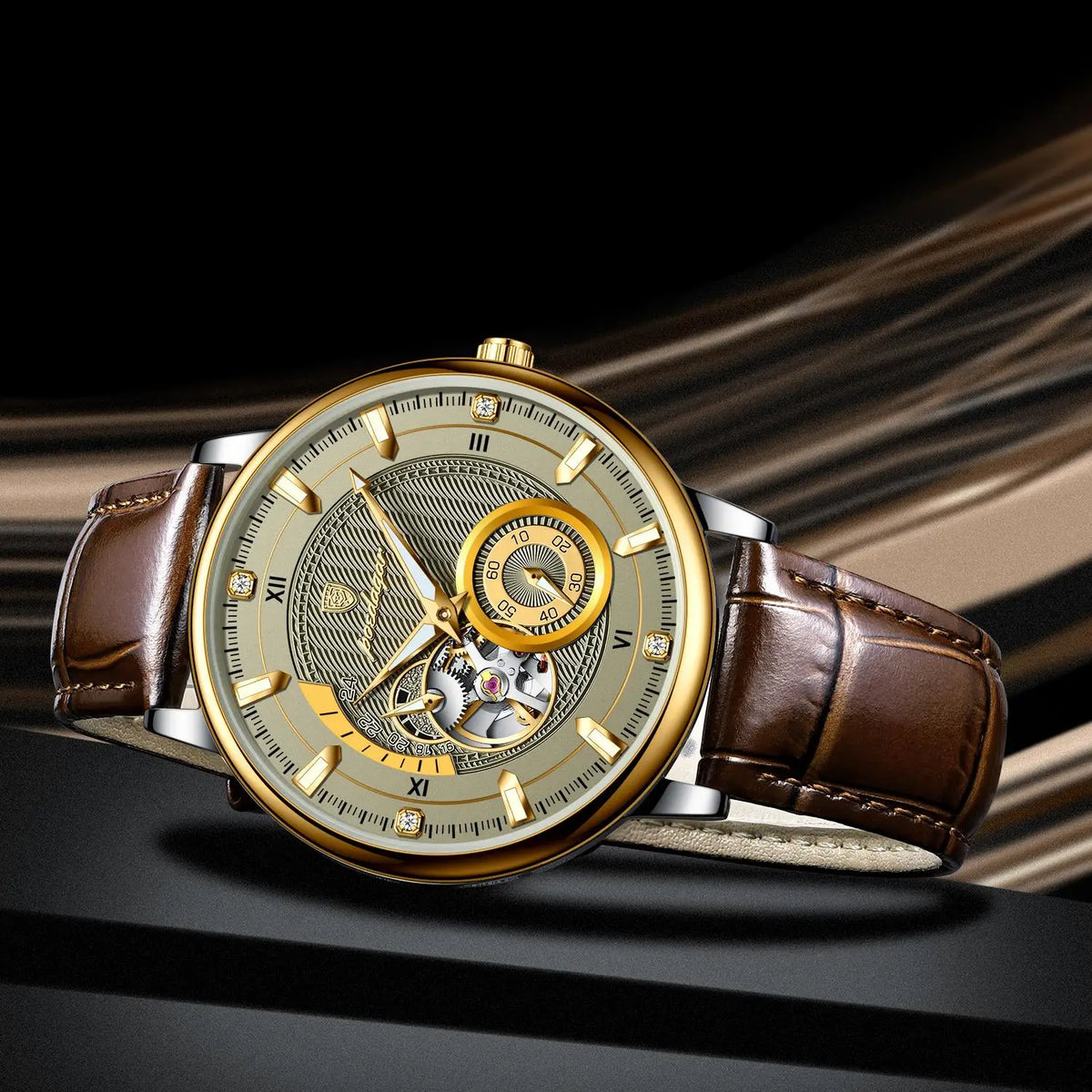 Poedagar Luxury Sports Men Relojes Waterproof Luminous Leather Watch for Men Hollow Tourbillon Automatic Mechanical Watch