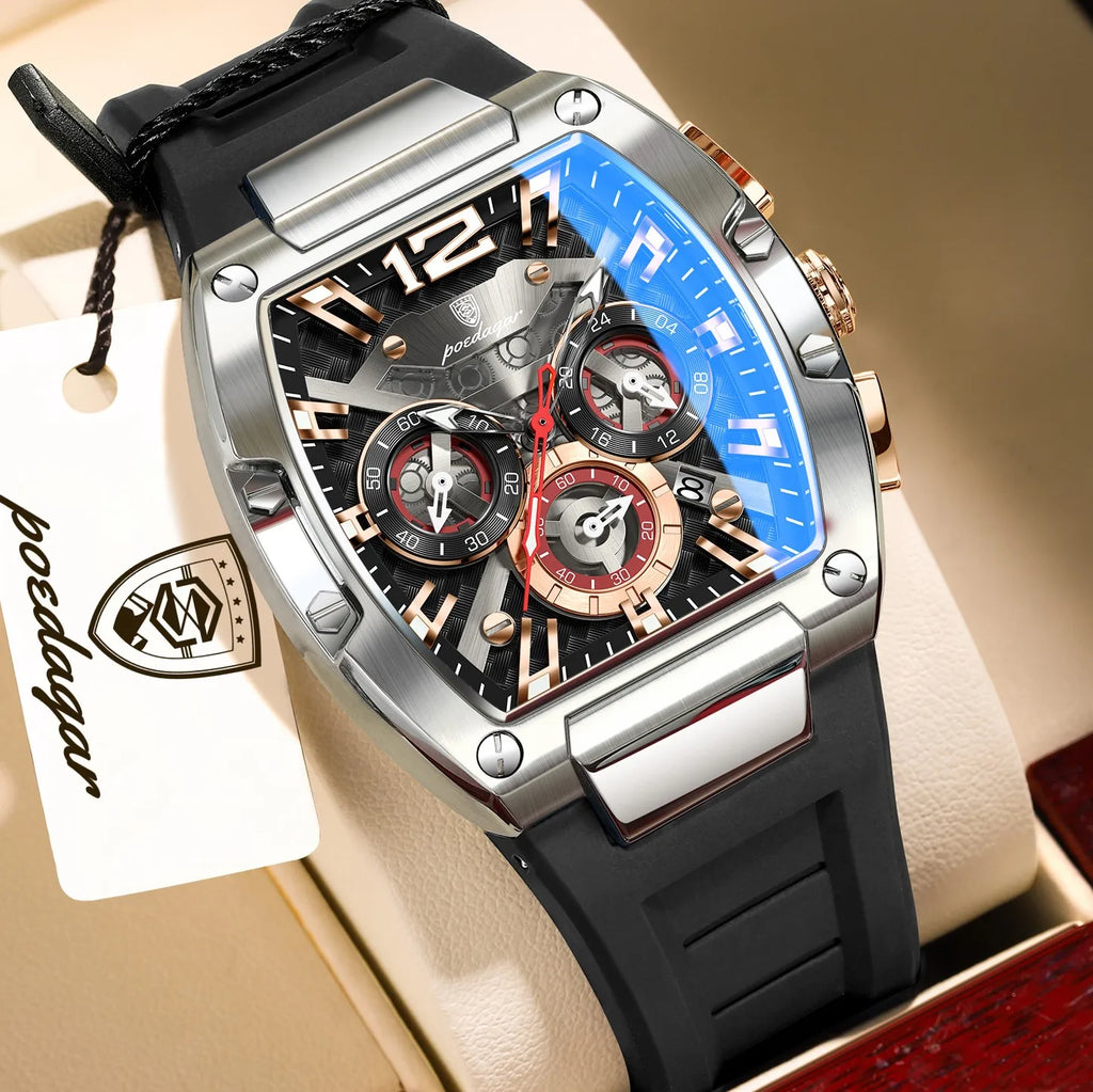 Mens Watch High Quality Poedagar 9051 Men Chronograph Quartz Watches Luminous Silicone Strap Waterproof Watch for Men