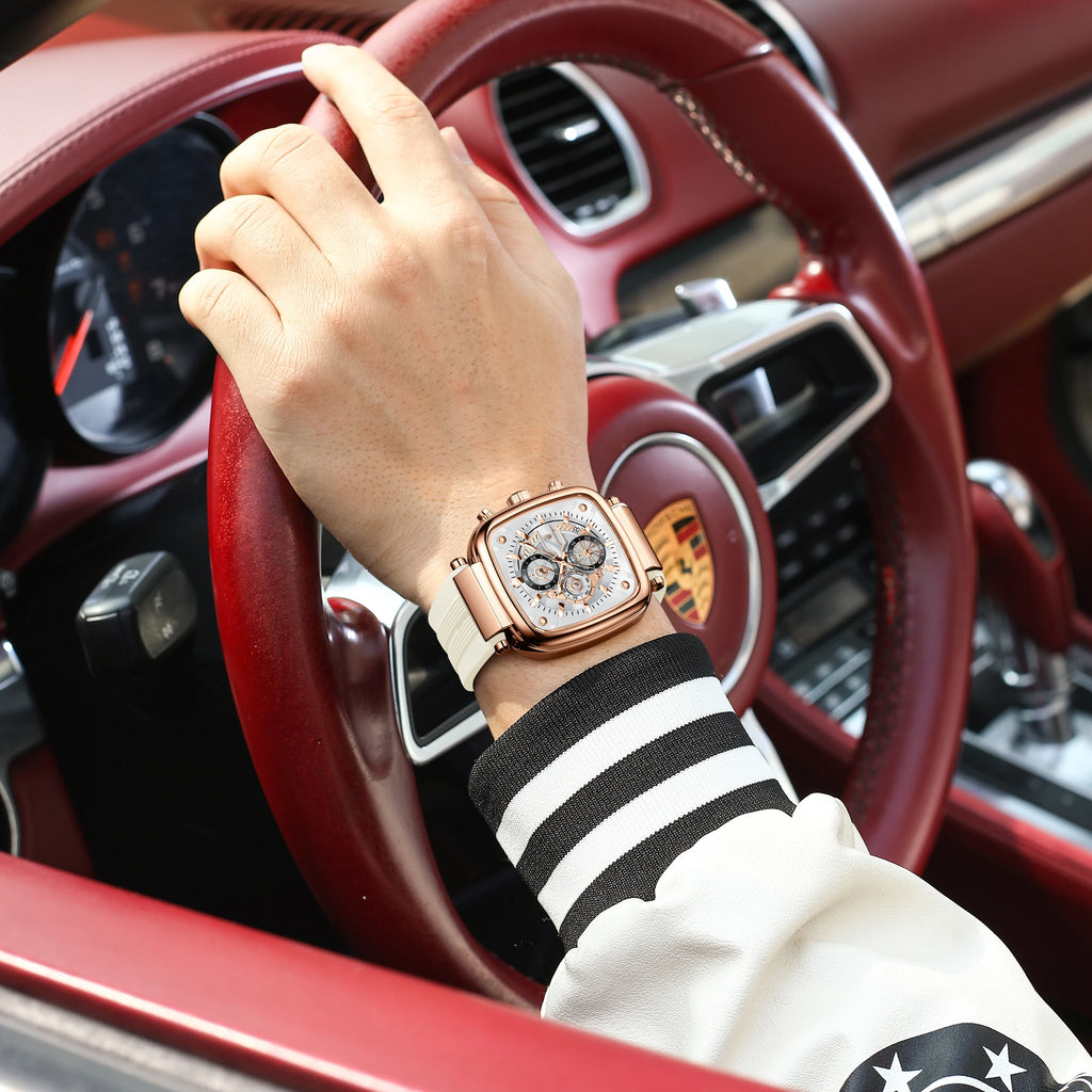 Poedagar 849 Mens Casual Sports Watch Square Chronograph Quartz Wristwatch Silicone Strap Luminous Factory Direct Montre Relojes