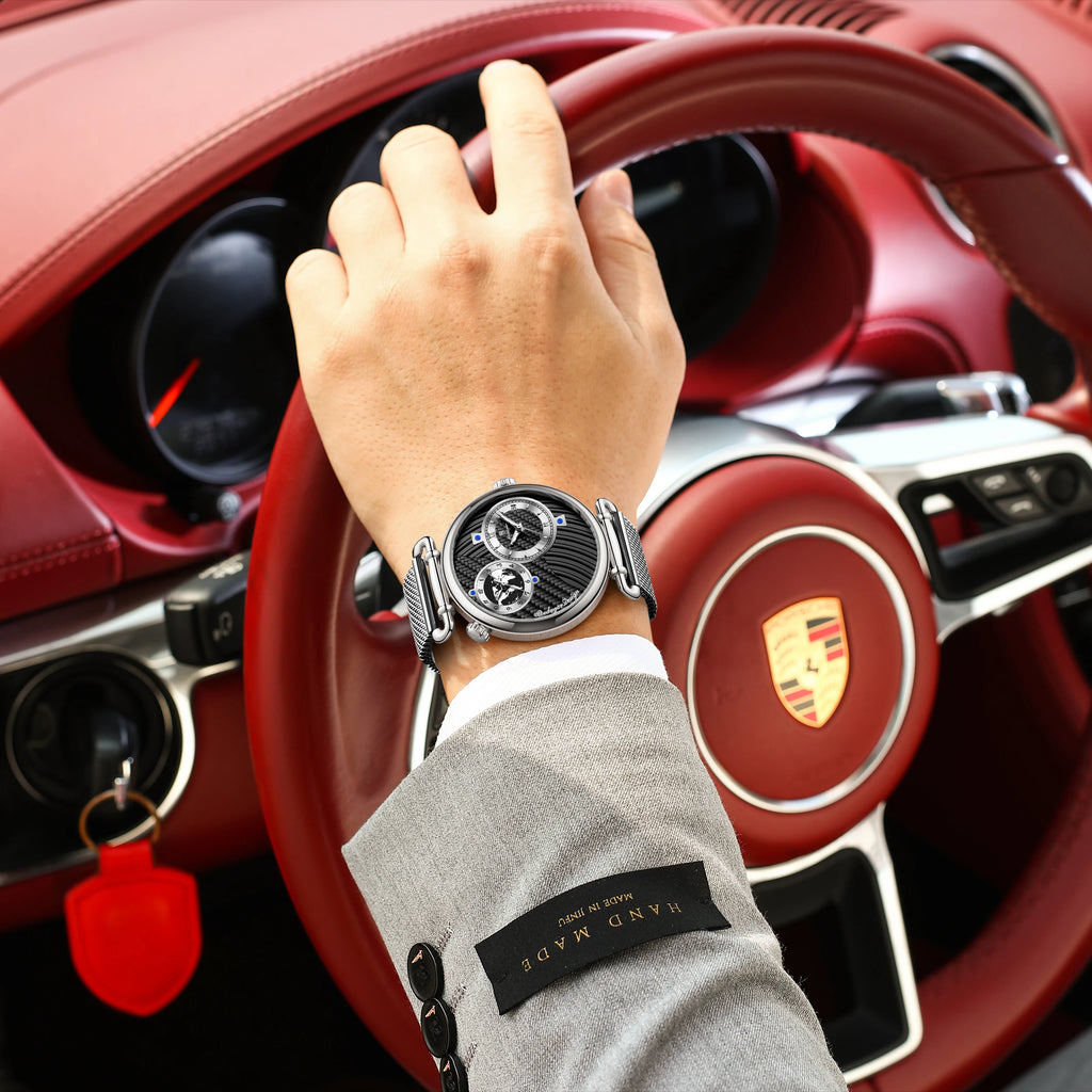 Poedagar 848 Men's Luxuryl Quartz Watch Dual Time Zone Mesh Stainless Steel Luminous Waterproof Fashion Business Herrenuhr
