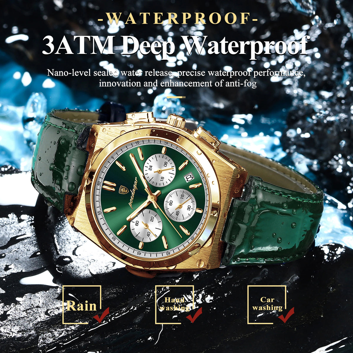 Poedagar 970 Mens Quartz Watch Luxury Leather Strap Luminous Waterproof Wristwatch Montre Homme Casual Chronograph Watch for Men