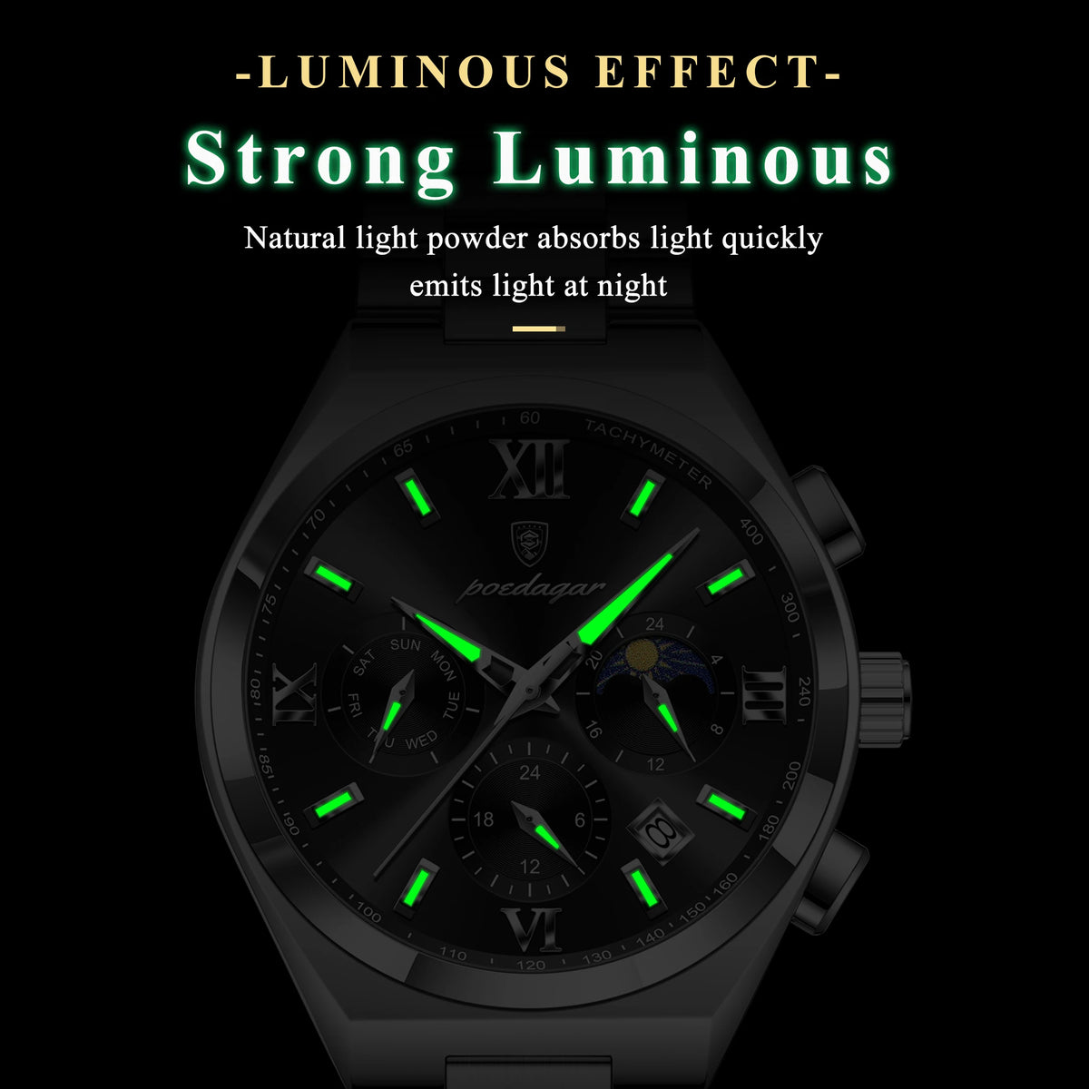 Poedagar 688 Men's Quartz Watch Business Luminous Wristwatch Montre Homme Waterproof Chronograph Stainless Steel Watch for Men