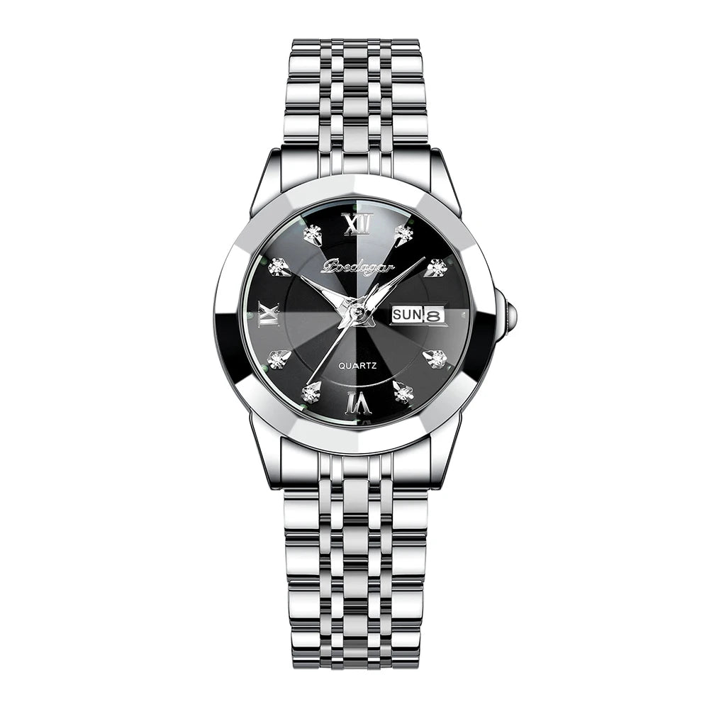 Poedagar Watch Women Diamond Luxury Ladies Watch Stainless Steel Quartz Watches Waterproof Calendar Luminous for Womens Clock