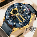 Poedagar E125 Men Dual Display Watch Digital Analog Waterproof Quartz Watch Luminous Leather Strap Sports Wristwatch for Men