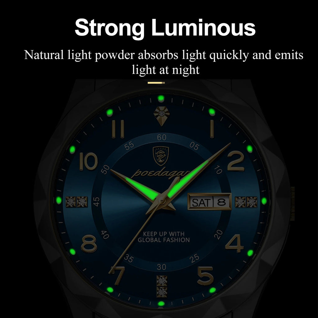 Poedagar 858 Men's Watch Luxury Waterproof Luminous Date Week Quartz Watches Stainless Steel Reloj Hombre Wristwatch for Men