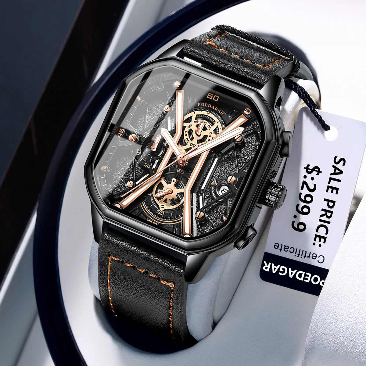 Poegadar Casual Watch for Men Top Quality Luxury Luminous Leather Wrist Chronograph Date Sport Men Watch