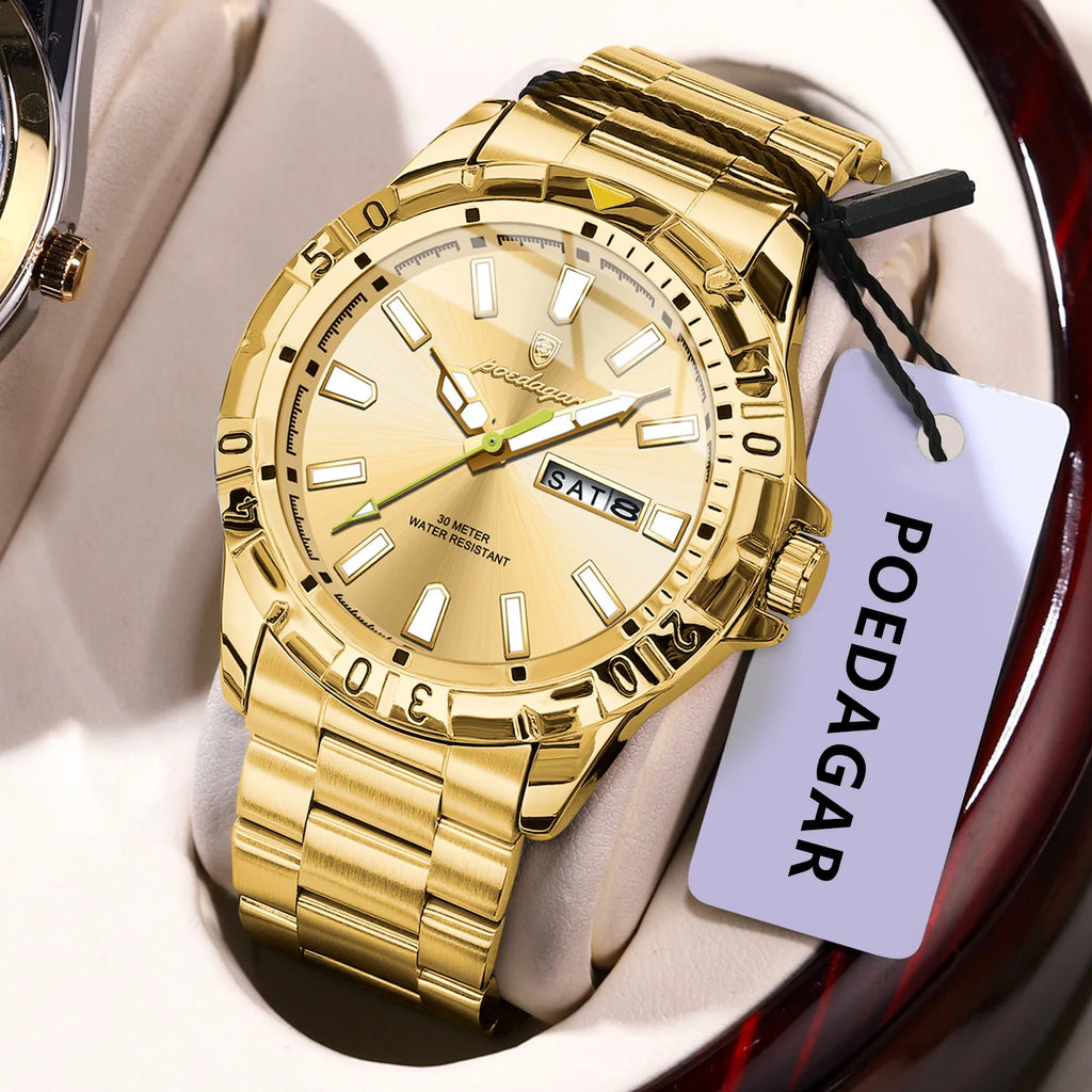 Poedagar 959 Men's Watch Luxury Business Quartz Wristwatch Stainless Steel Montre Homme Waterproof Luminous Date Watch for Men