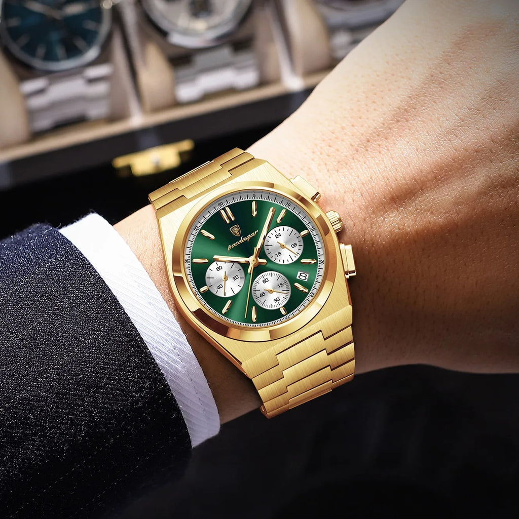 Poedagar 970 Mens Watch Fashion High Quality Waterproof Luminous Quartz Watches Chronograph Stainless Steel Reloj Watch for Men