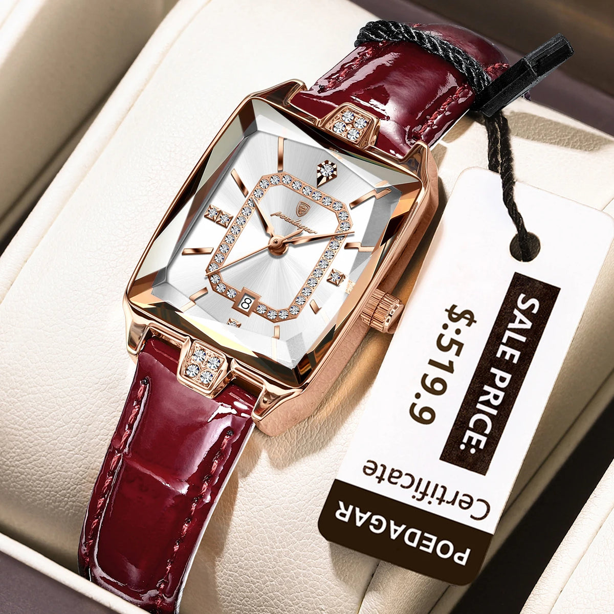 Poedagar 785 Luxury Women Watches Square Case Crystal Clock for Girl Business Leather Band Waterproof Quartz Watch for Women