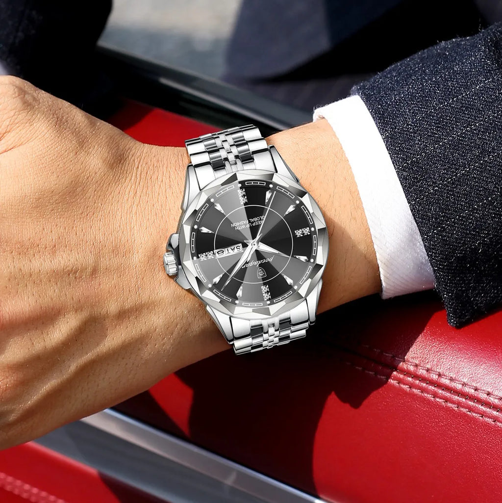 Poedagar 674 Luxury Men's Watches Business Stainless Steel Quartz Watch Waterproof Luminous Calendar Reloj Wristwatch for Men