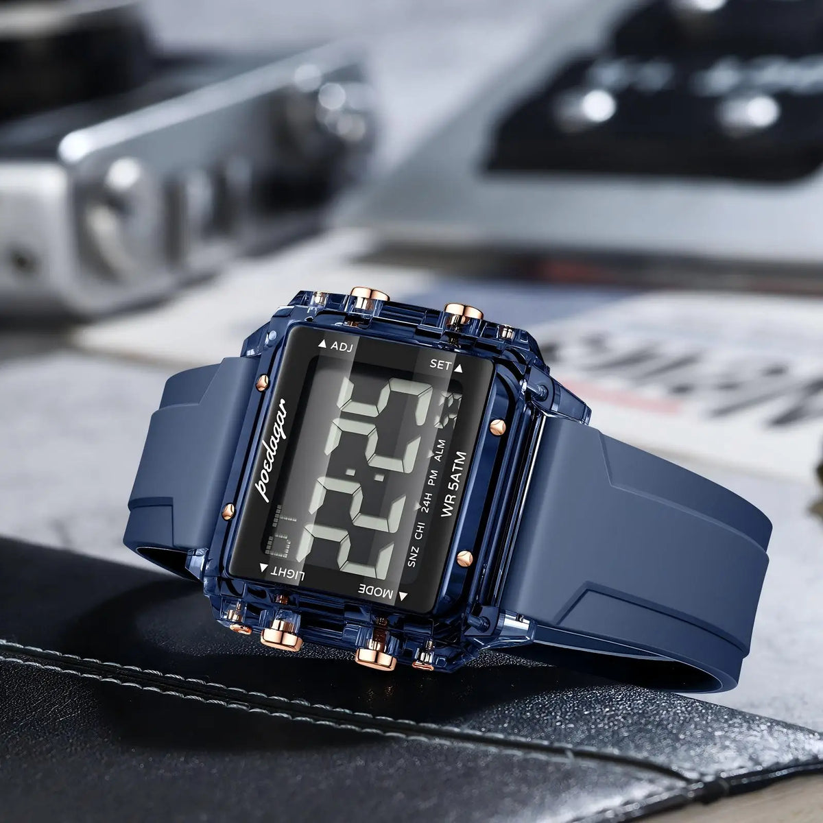 Poedagar E123 Men Digital Sports Watch LED Display 50M Waterproof Multifunction Electronic Wrist Watch
