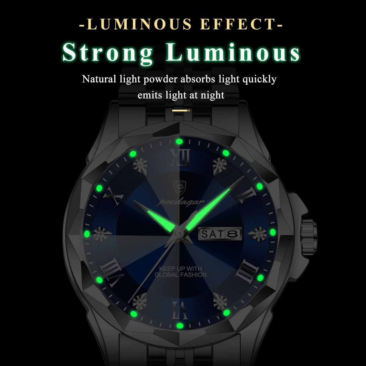 Poedagar 698 Men Quartz Watches Luxury Business Stainless Steel Strap Wrist Watch Calendar Luminous Waterproof Watch for Men